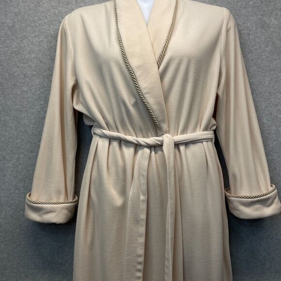 Diamond Tea Robe Ivory Midi Velour Retro Glam Regency Vintage Wrap Tie Waist - Picture 3 of 13